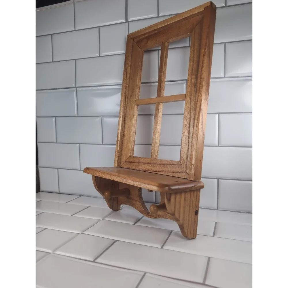 Vintage Window Wooden Wall Display Shelf Trinket W/Heart Cutout And Pegs cottage